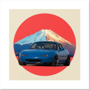 Blue Mazda Miata/MX-5 - Mount Fuji Jinba Ittai Roadster Life Posters and Art